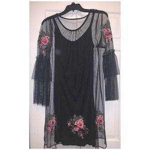Black mesh dress with floral detail